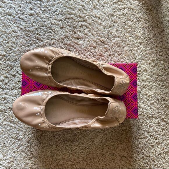 Tory Burch Eddie Leather Goan Sand Cream Tan Ballet Flat Size 7.5 - Picture 9 of 11